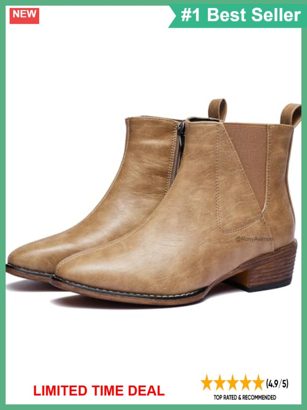Women's Chelsea Ankle Boots Mid-Heel Synthetic Leather Zipper Dressy Booties